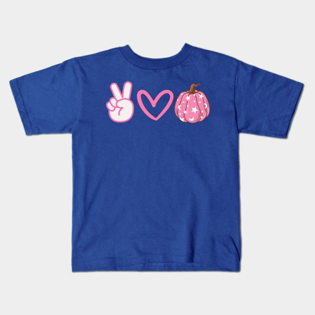 Peace. Love. Pumpkins Kids T-Shirt by Rusty Ruby